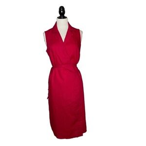 Style & Co. Lined 100% LINEN Apple Red True Wrap Dress 6
